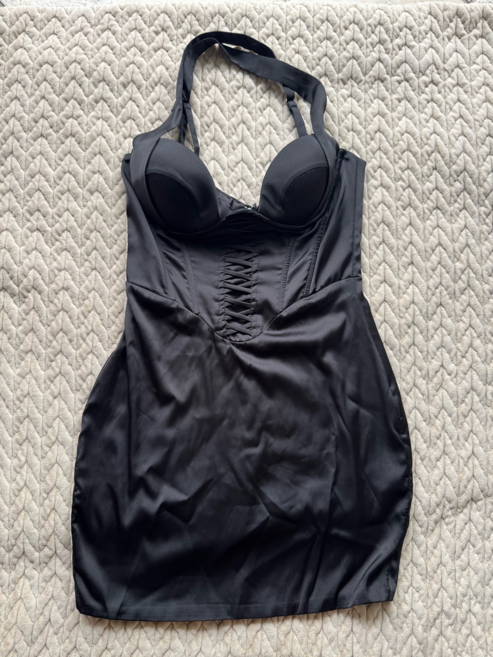 Oh Polly Black Lace-Up Halter Bodysuit Dress